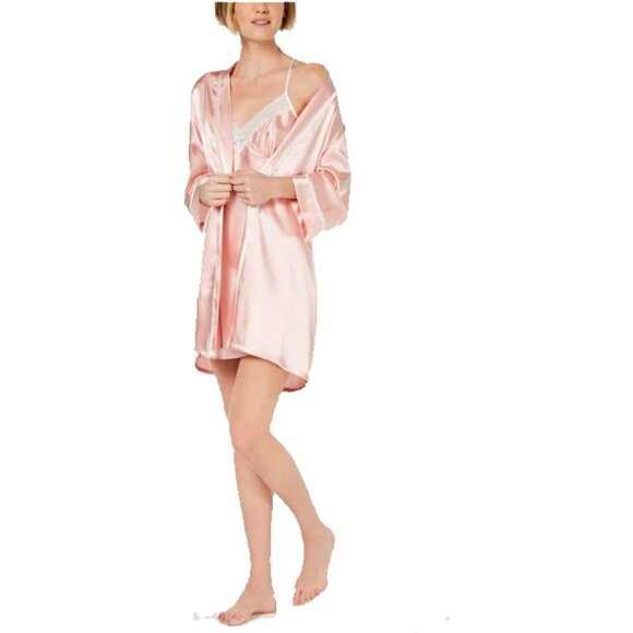 Linea Donatella 'Mom' Lace Trim Chemise Nightgown & Wrap Robe Set M Pink NWT - Picture 2 of 2